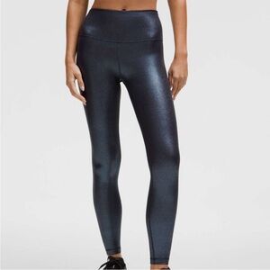 Lululemon Align HR Ribbed Pant 28" *Shine Foil Print Black Night Size 8 NWOT